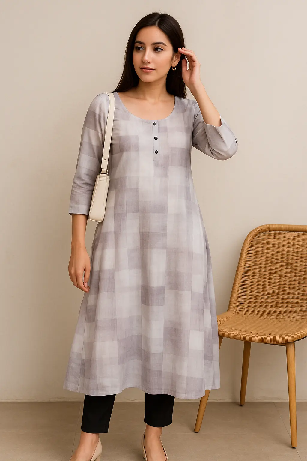 Deeksha Peacock Grey and White Checks