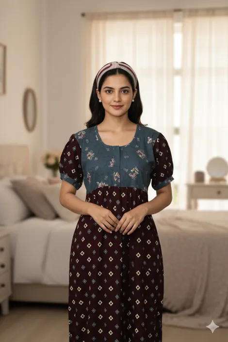 Grey Maroon Frock Nighty